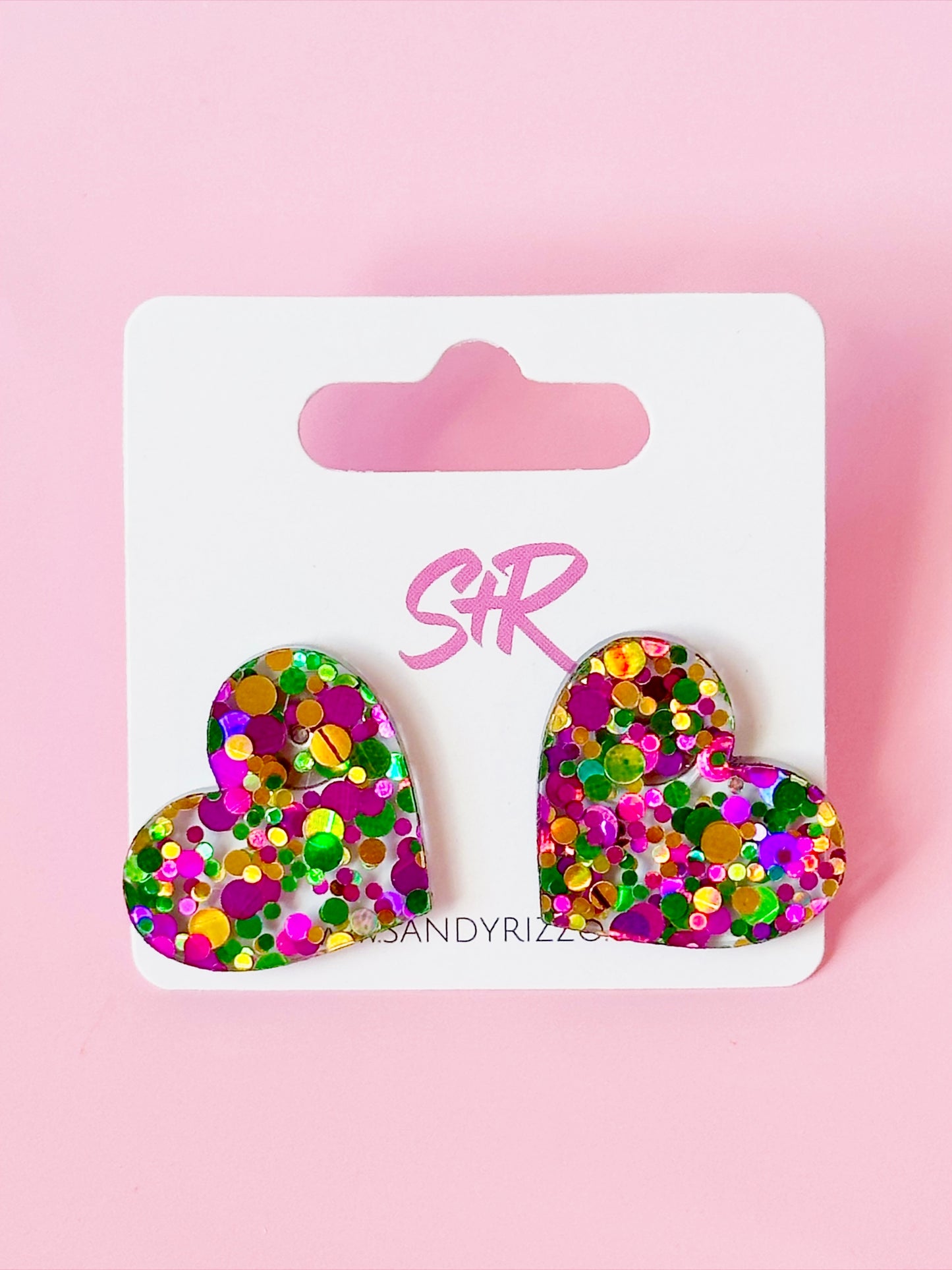 Mardi Gras Large Heart Stud