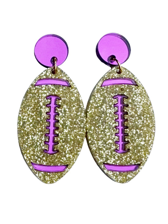 Gold Glitter Football With Purple Laces