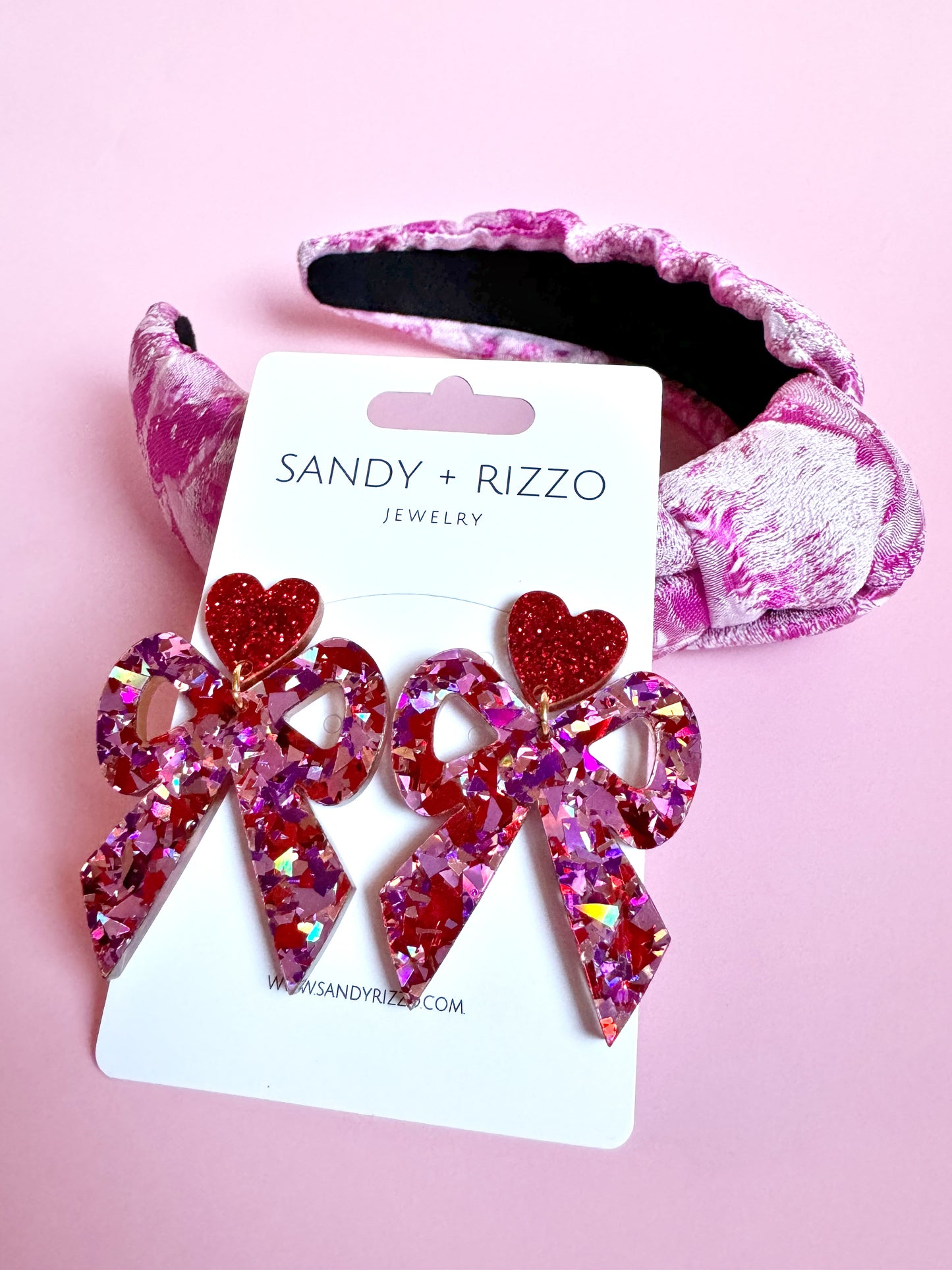 Pink and Red Confetti Bow Dangle