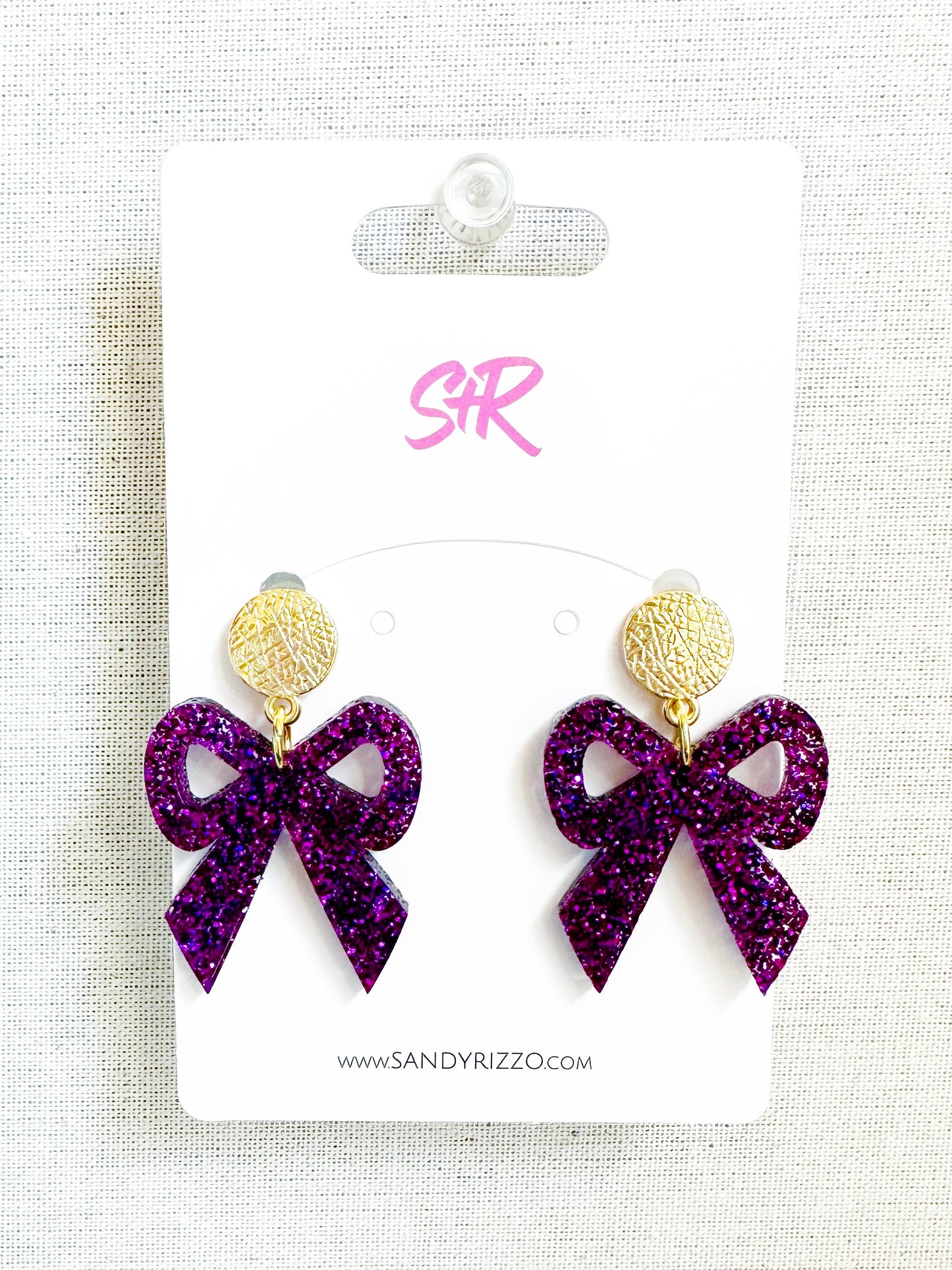 Purple Glitter Bow Dangle