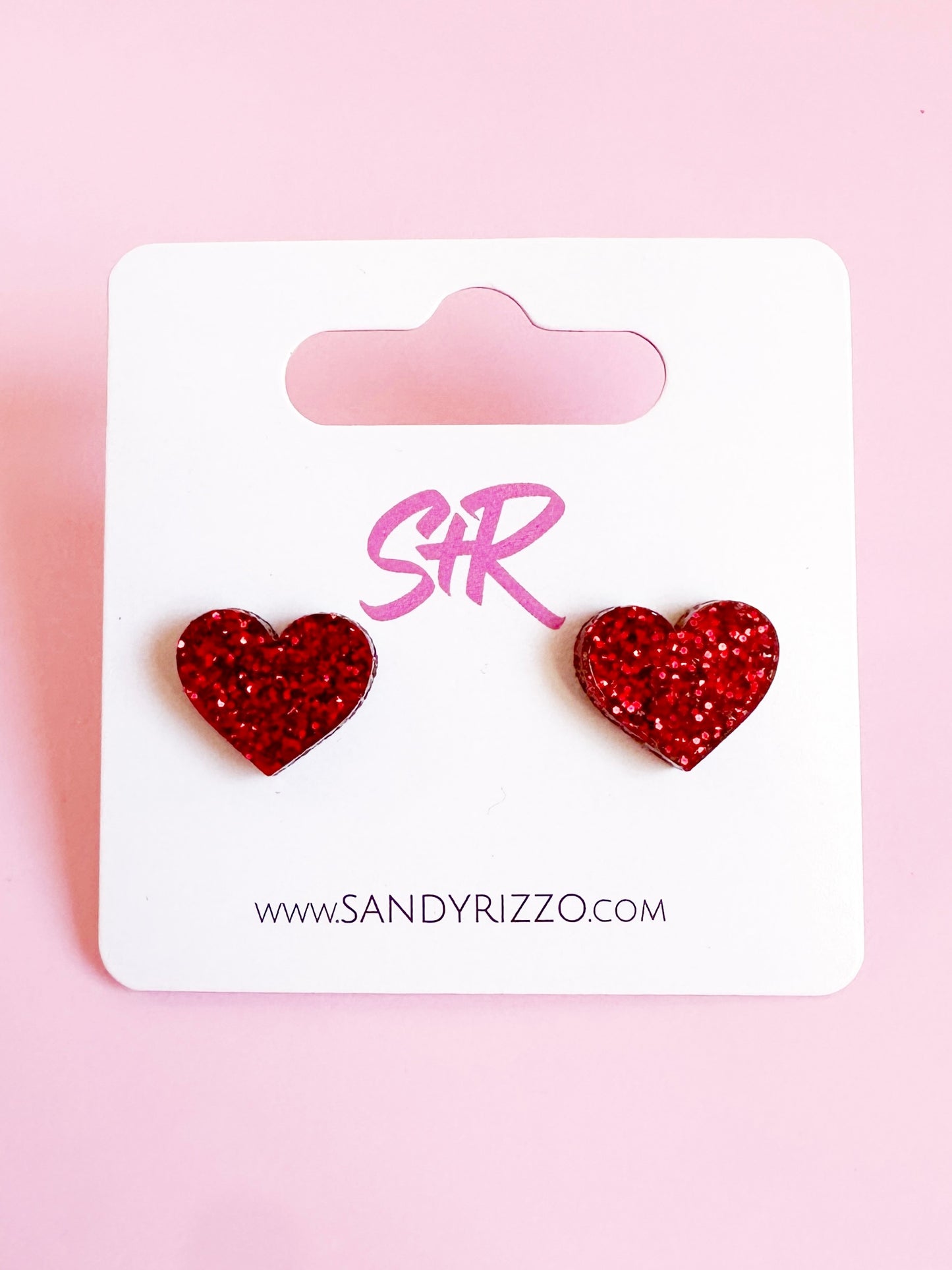 Red Glitter Heart Stud