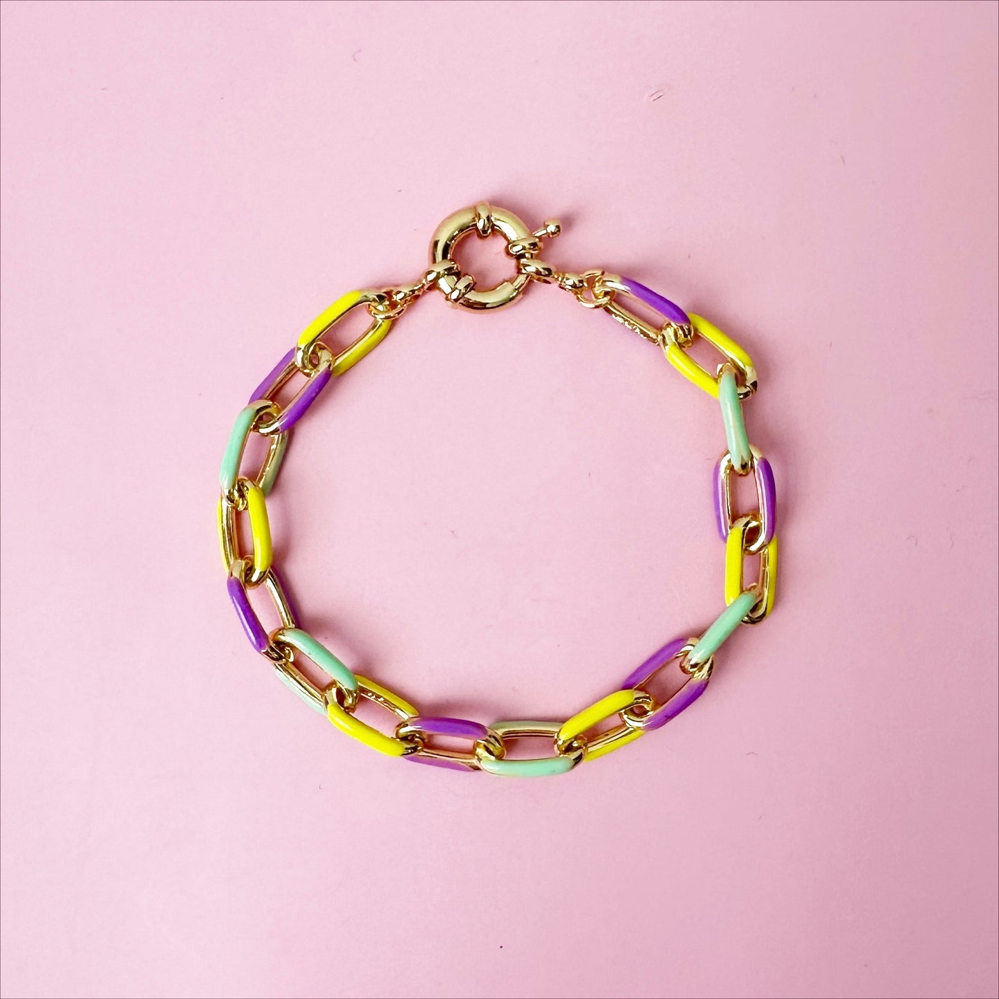 Mardi Gras 8.5" Enamel Chain Bracelet