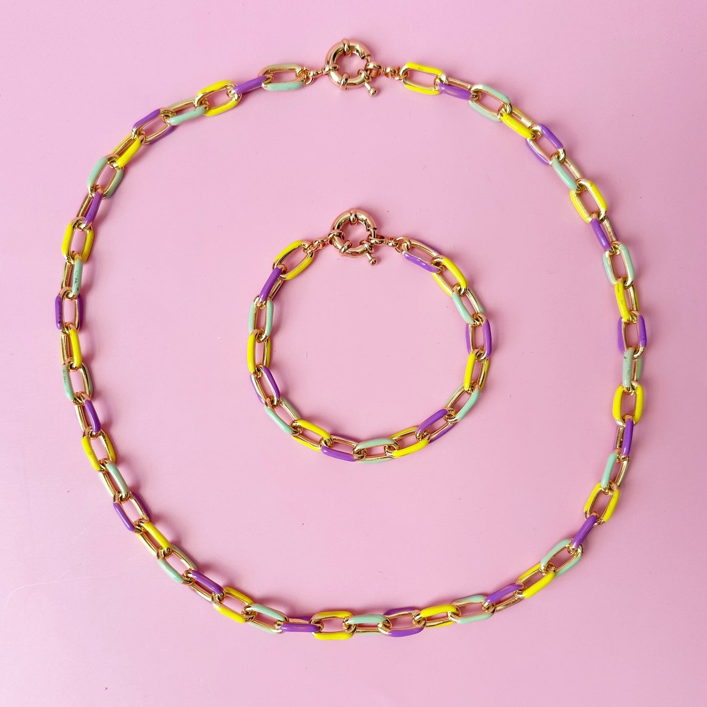 Mardi Gras 8.5" Enamel Chain Bracelet