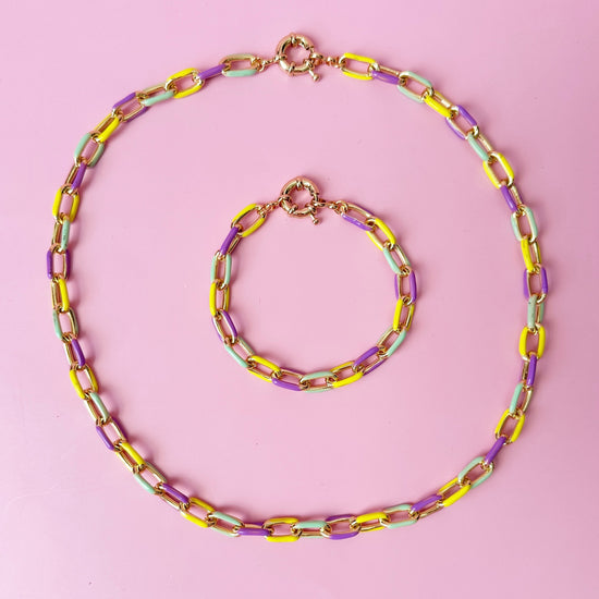 Mardi Gras 8.5" Enamel Chain Bracelet