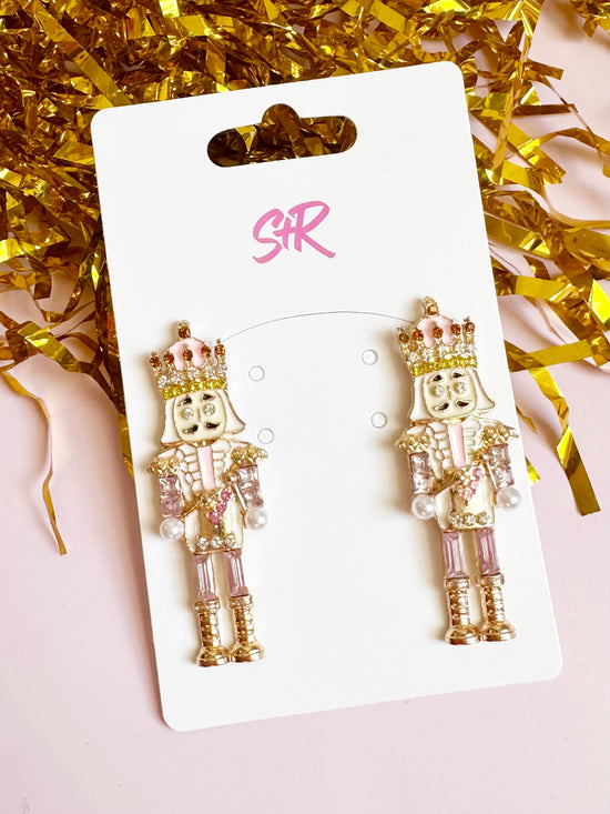 Large Pink Enamel Nutcracker Stud