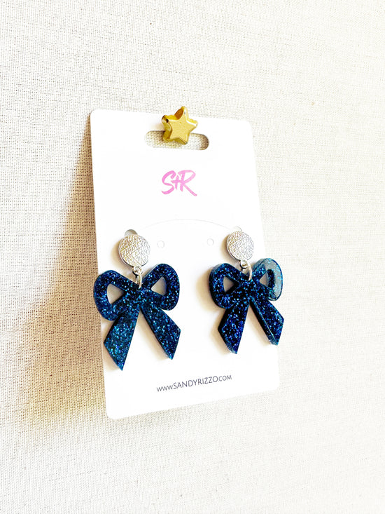 Blue Glitter Bow Dangle