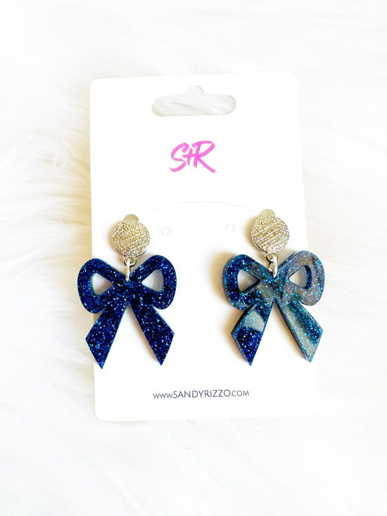 Blue Glitter Bow Dangle