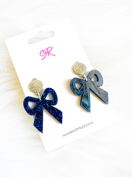 Blue Glitter Bow Dangle