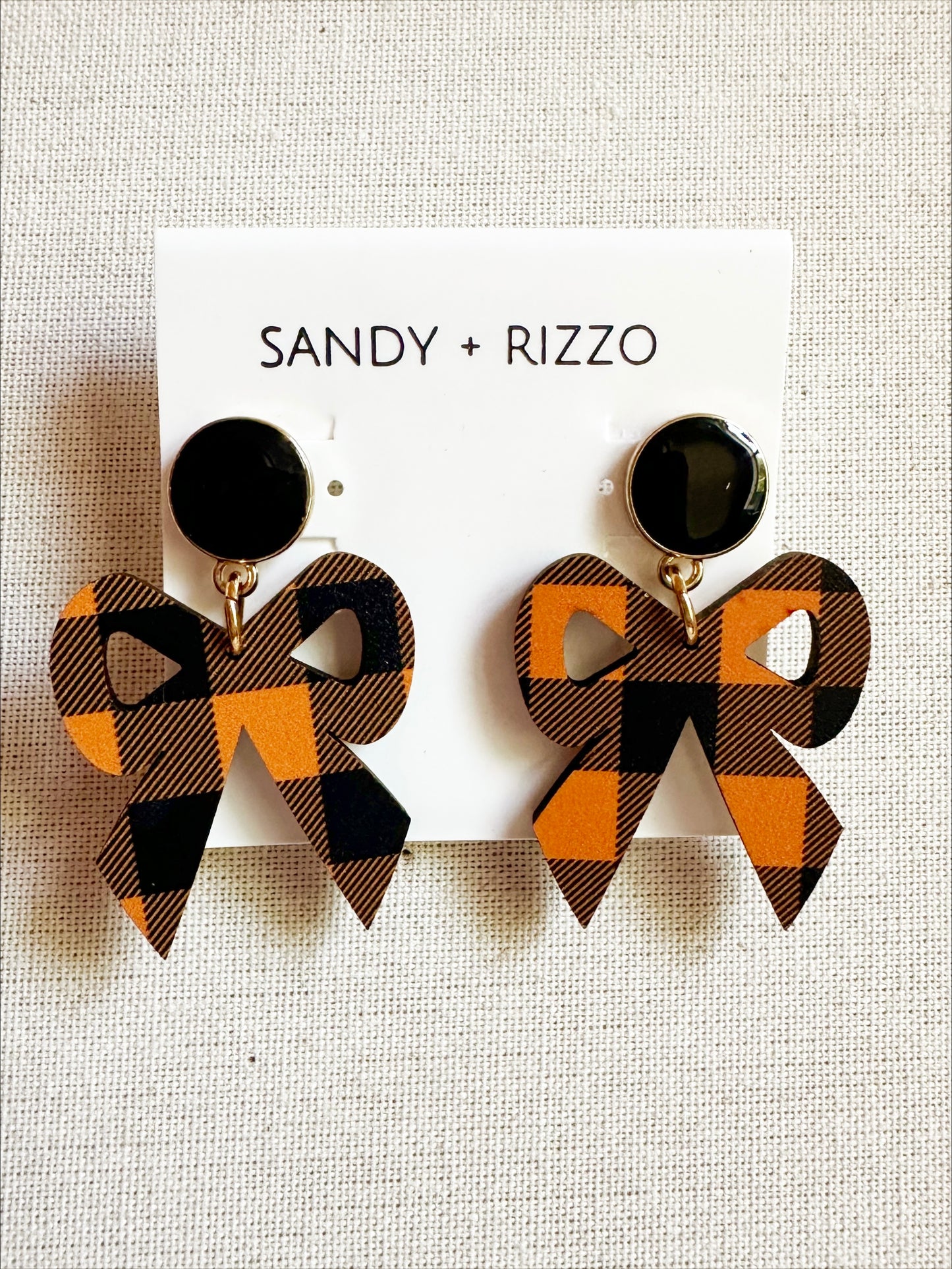 Small Black and Orange Gingham Bow Dangle