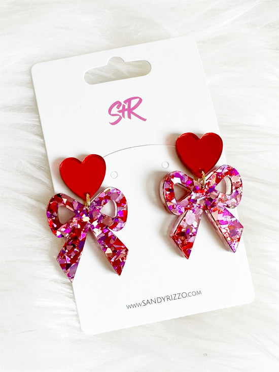 Small Pink and Red Confetti Bow Dangle
