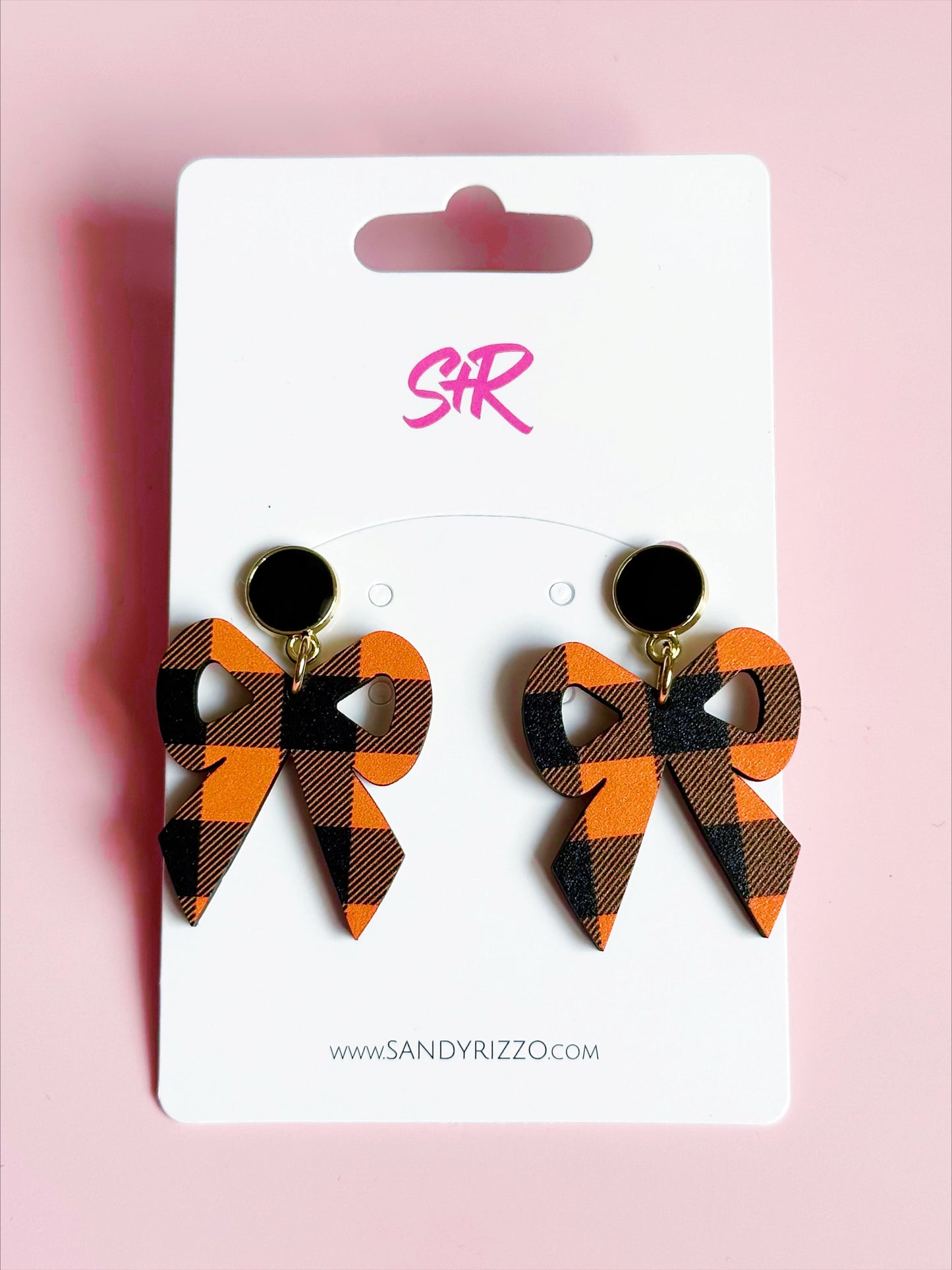 Small Black and Orange Gingham Bow Dangle