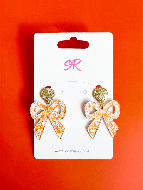 Orange and White Small Glitter Bow