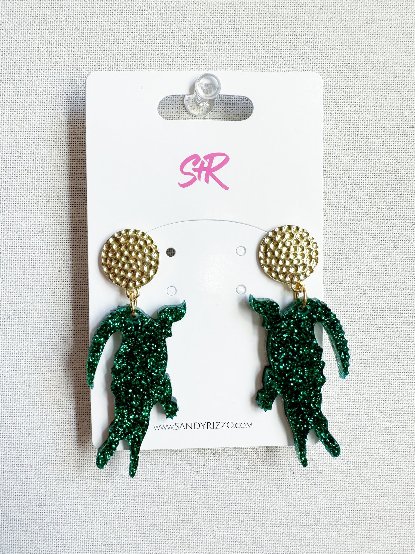 Green Glitter Gator Dangle