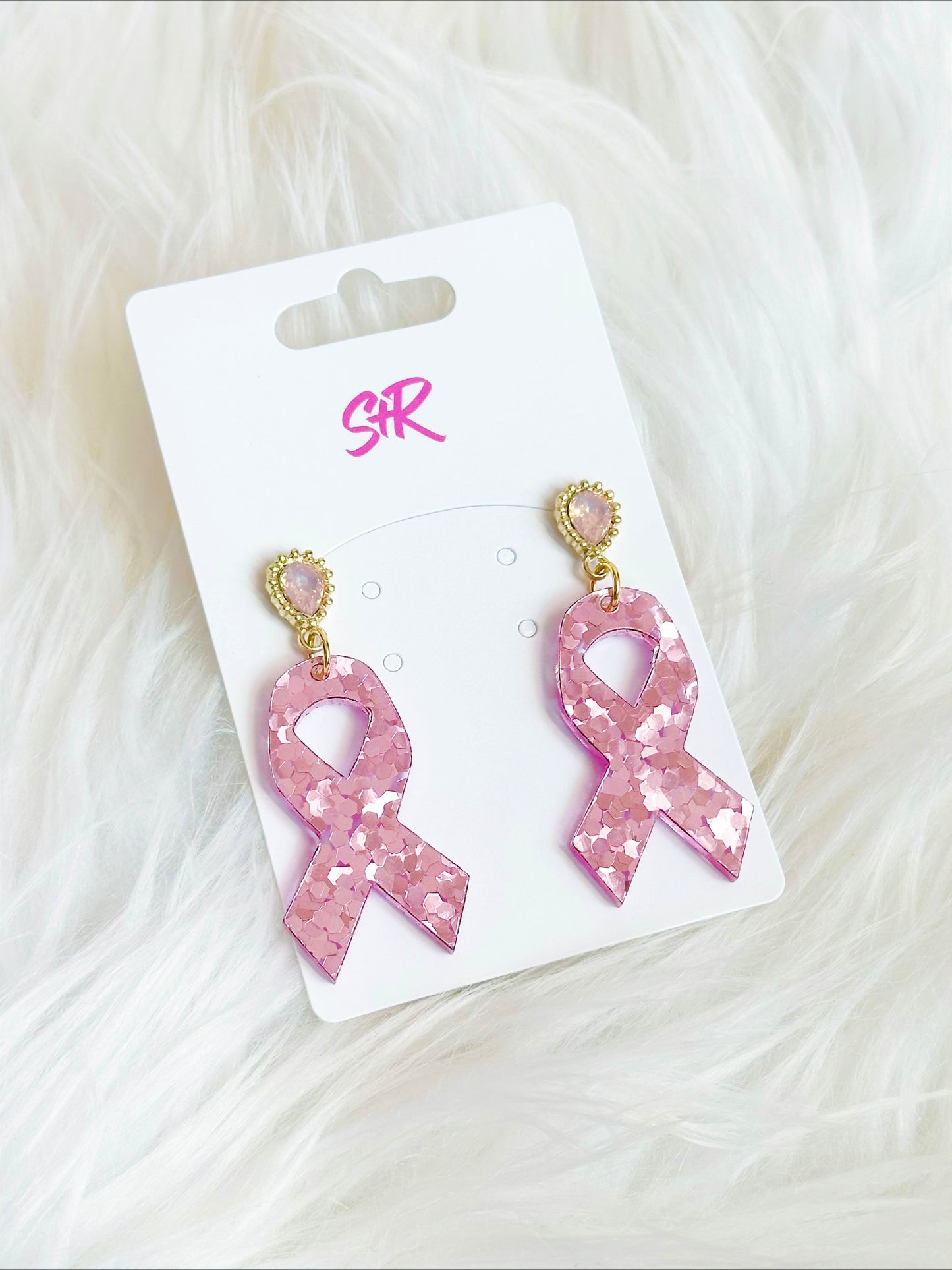 Pink Glitter Breast Cancer Awareness Ribbon