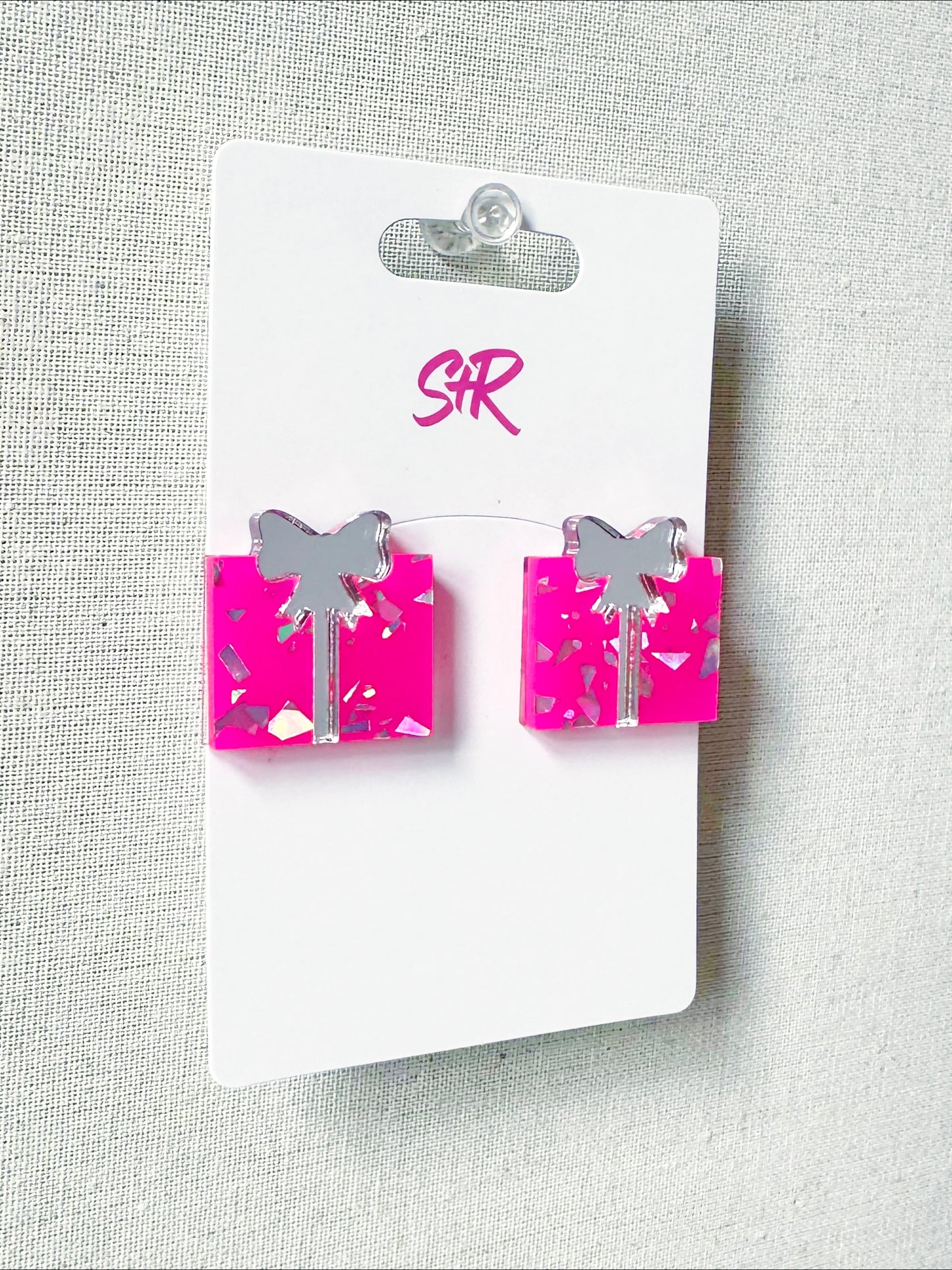 Hot Pink Christmas Present Stud