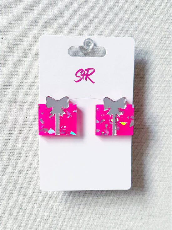 Hot Pink Christmas Present Stud