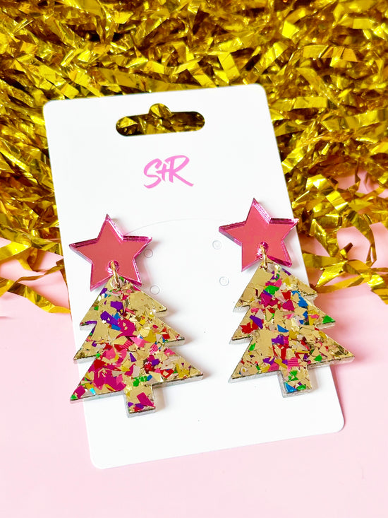 Gold Confetti Tree with Pink Star