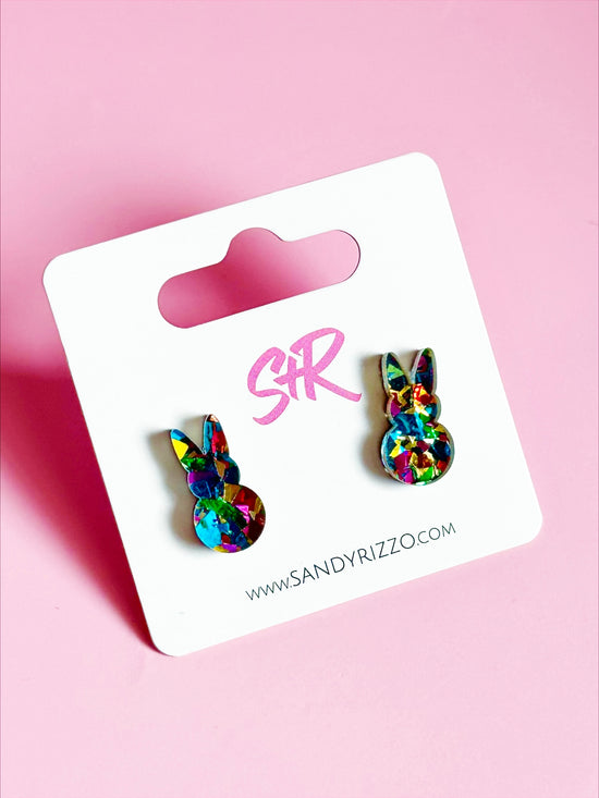 Rainbow Glitter Bunny Stud