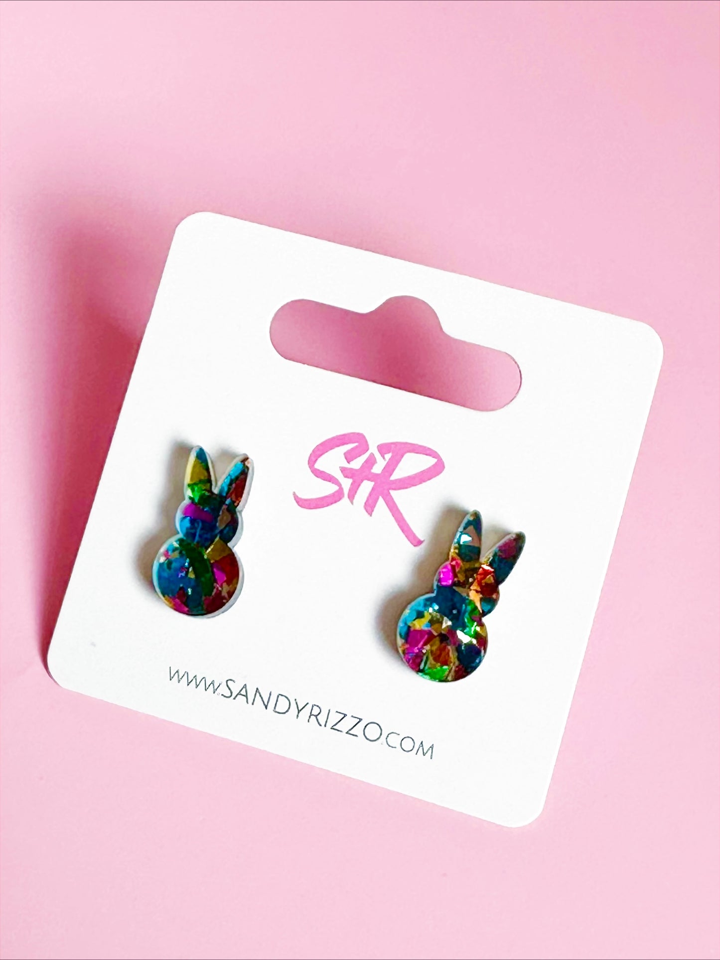 Rainbow Glitter Bunny Stud