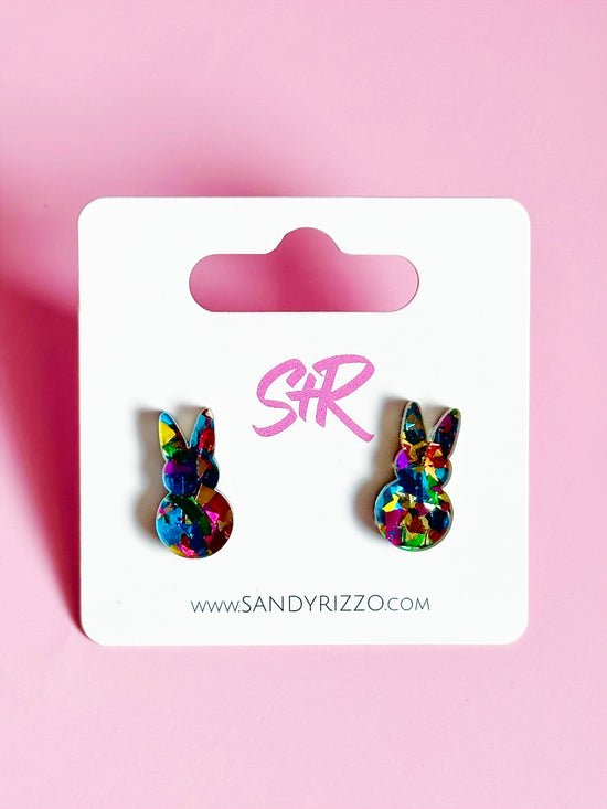 Rainbow Glitter Bunny Stud