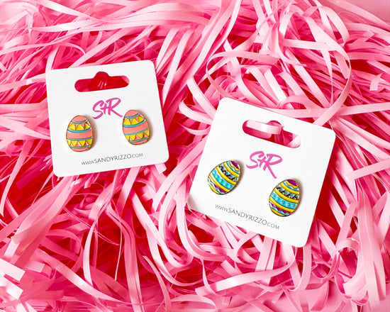 Pink Enamel Easter Egg Stud