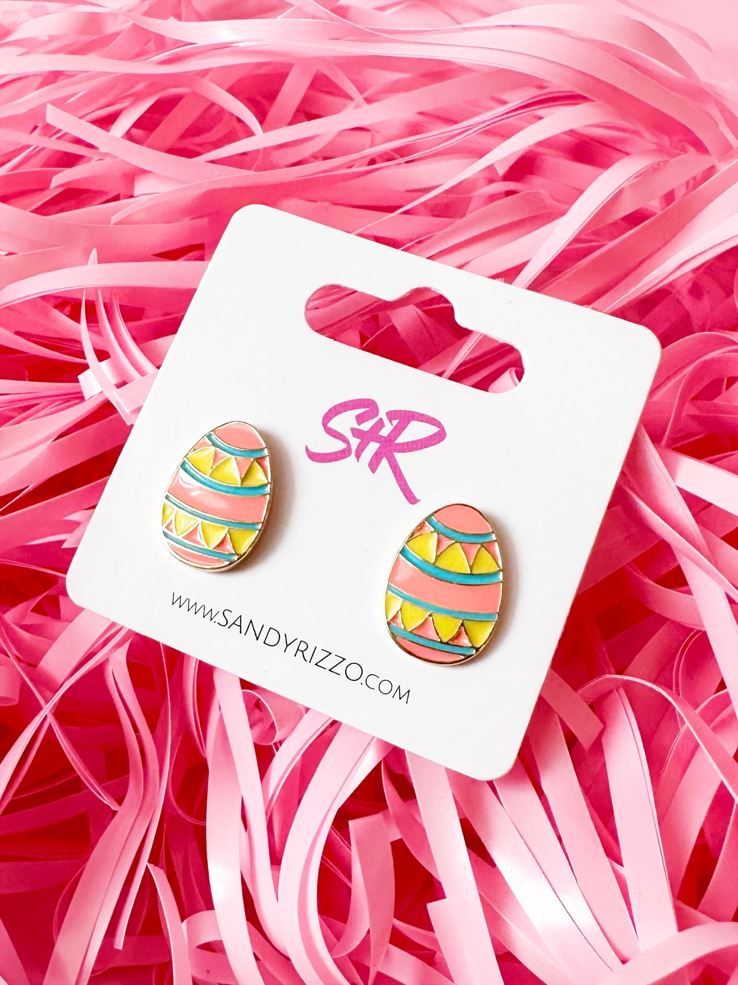 Pink Enamel Easter Egg Stud