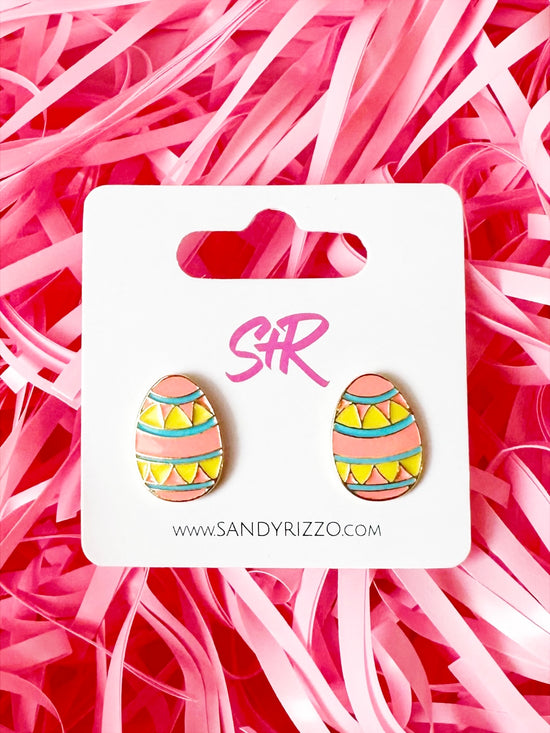 Pink Enamel Easter Egg Stud