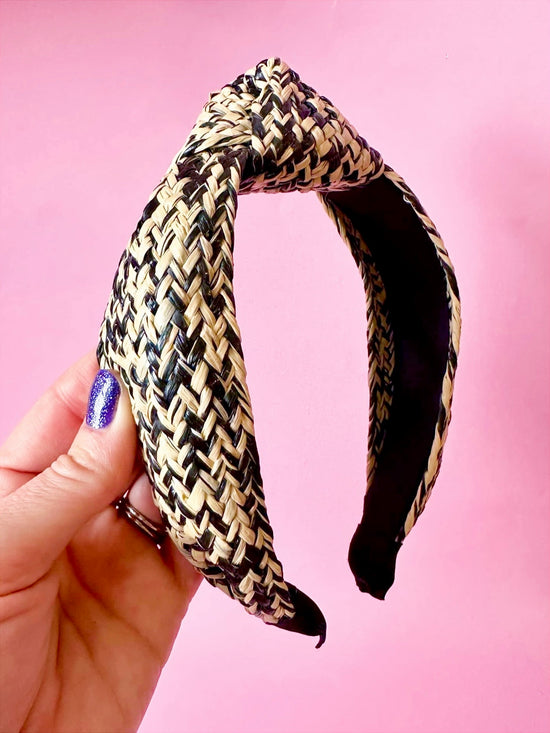 Black and Cream Raffia Headband