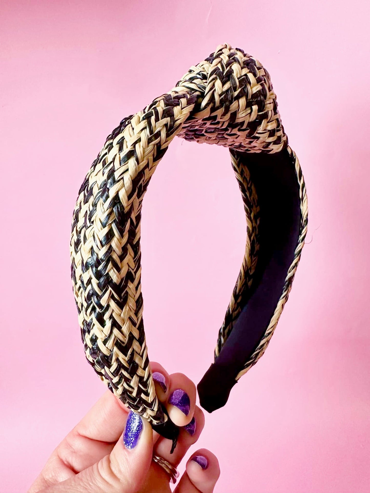 Black and Cream Raffia Headband