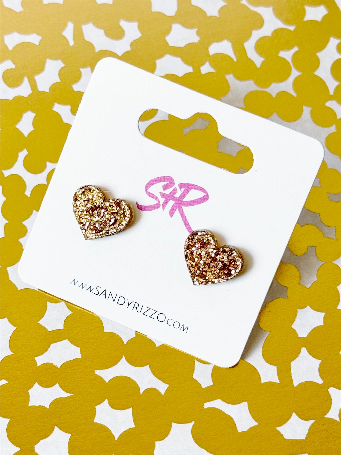 Gold Glitter Heart Stud