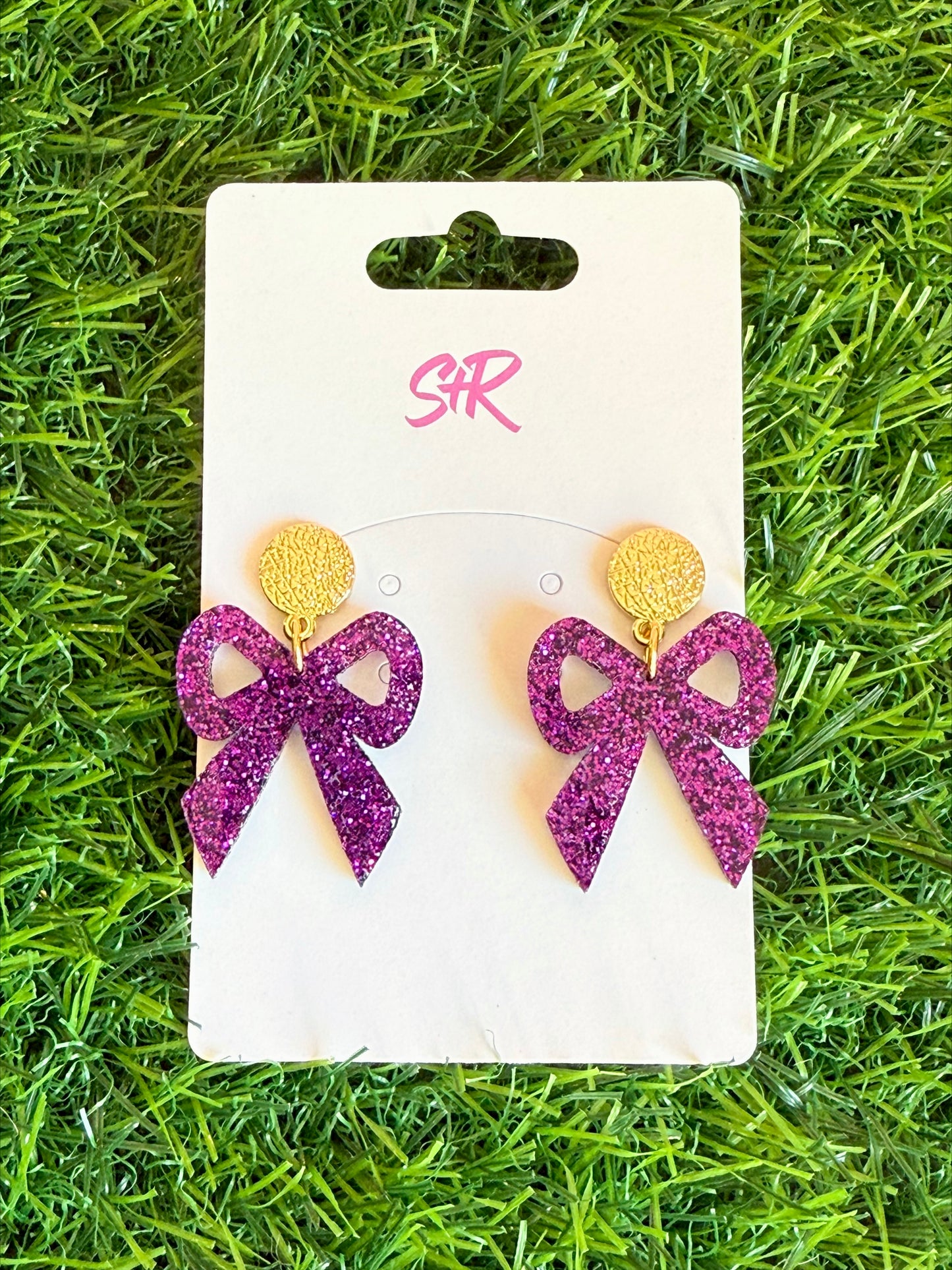 Purple Glitter Bow Dangle