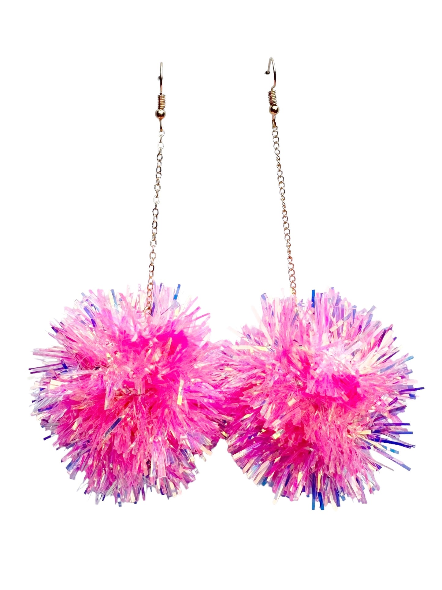 Pink Irridescent Pom Dangle