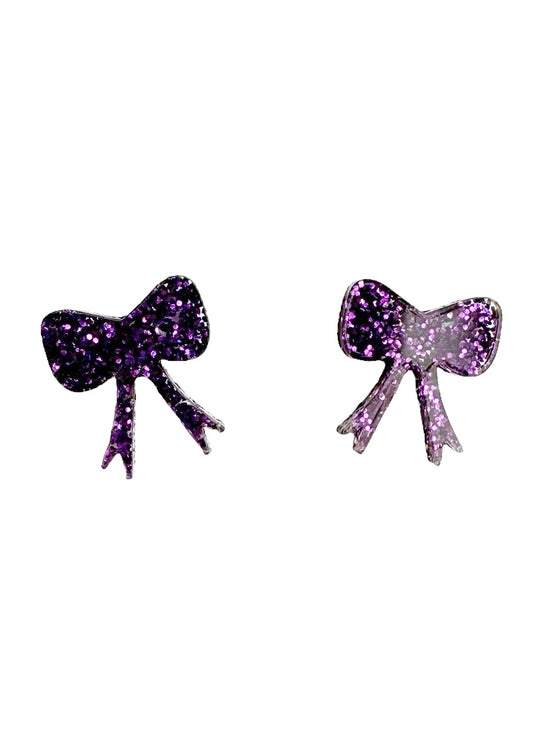 Purple Glitter Bow Stud