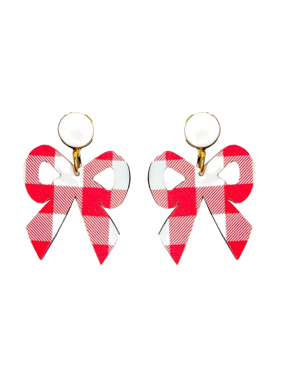 Small Red and White Plaid Bow Dangle