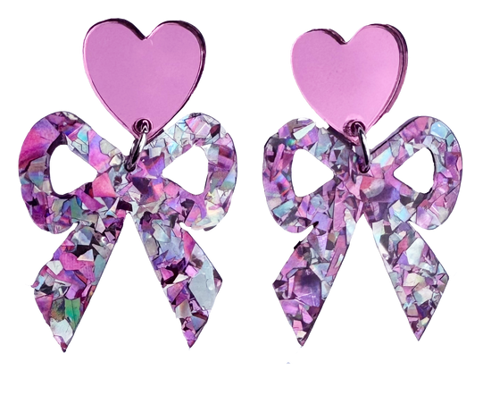 Small Pink and Silver Confetti Bow Dangle