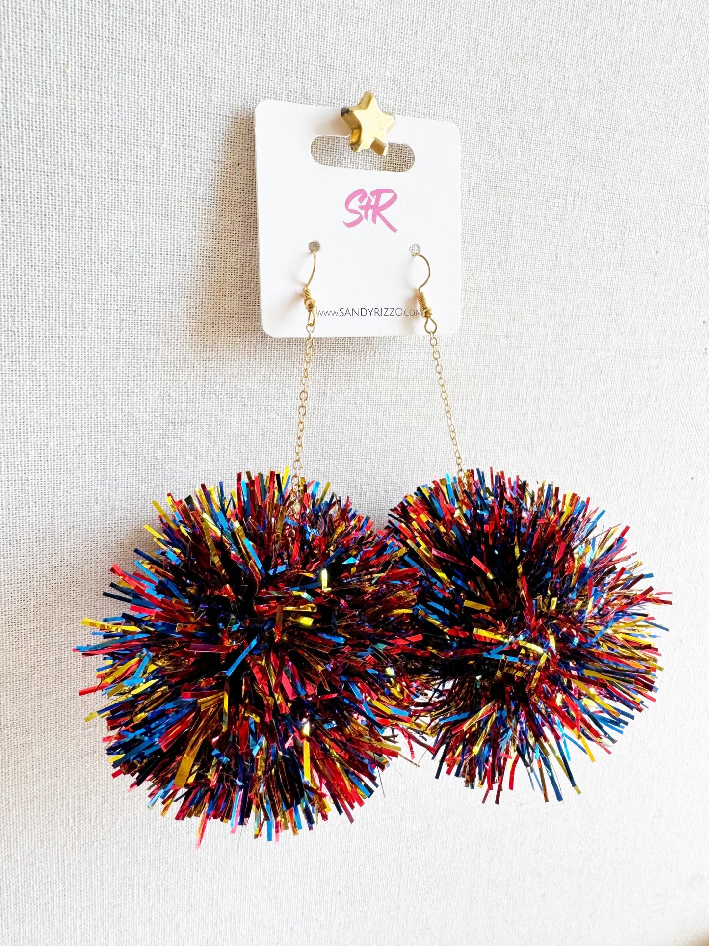 Red, Gold, and Blue Pom Dangles