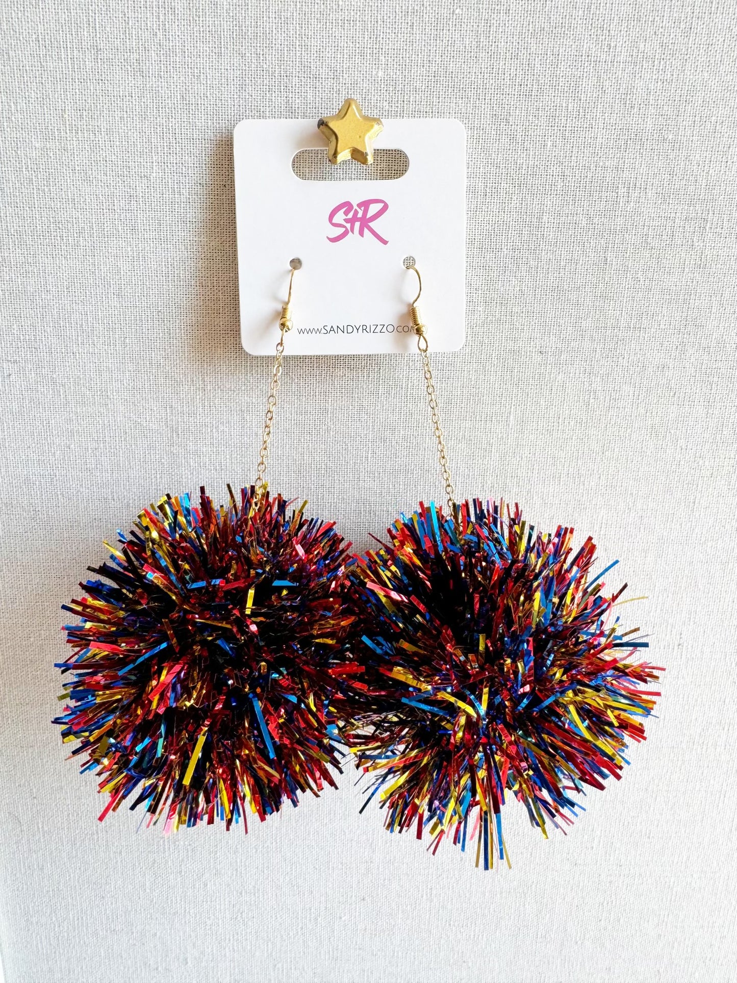 Red, Gold, and Blue Pom Dangles