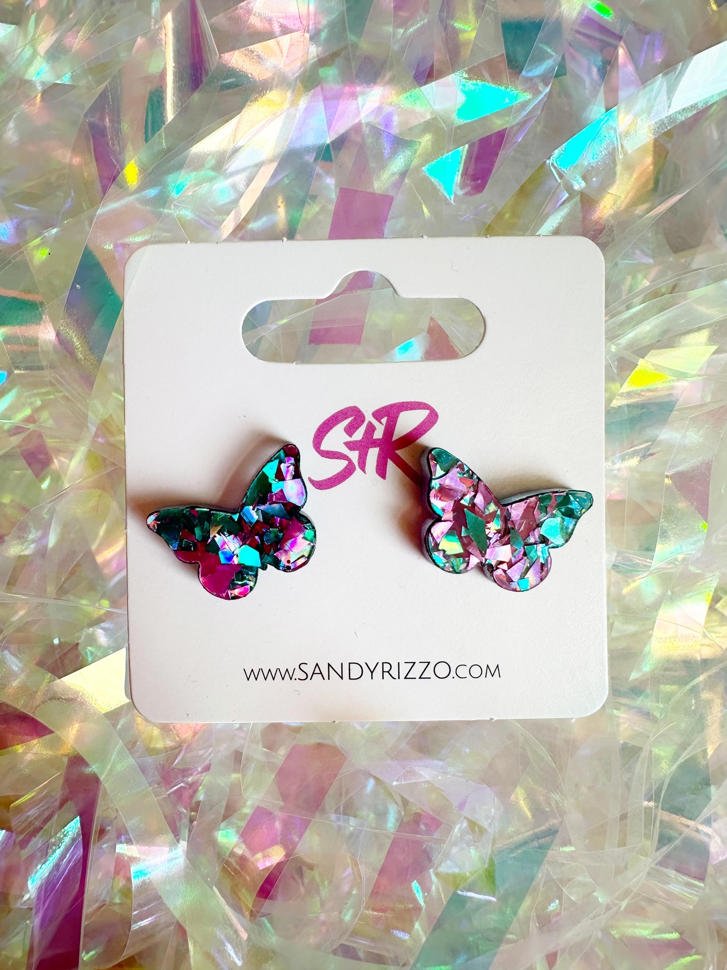 Turquoise and Purple Butterfly Stud