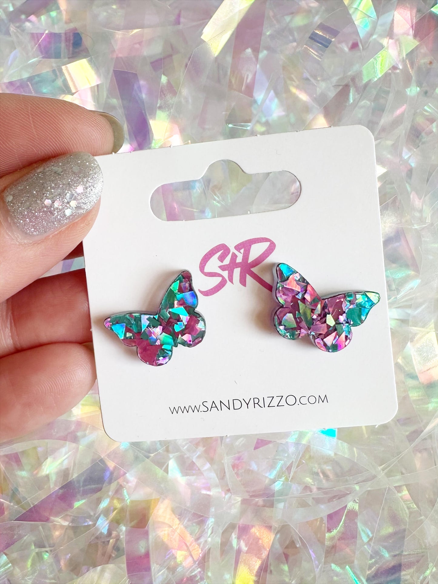 Turquoise and Purple Butterfly Stud