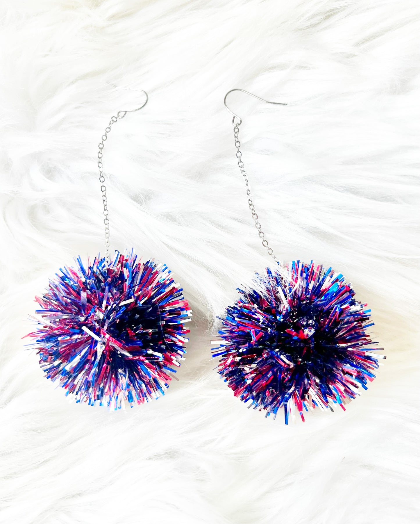 Red, Silver, and Blue Pom Dangle