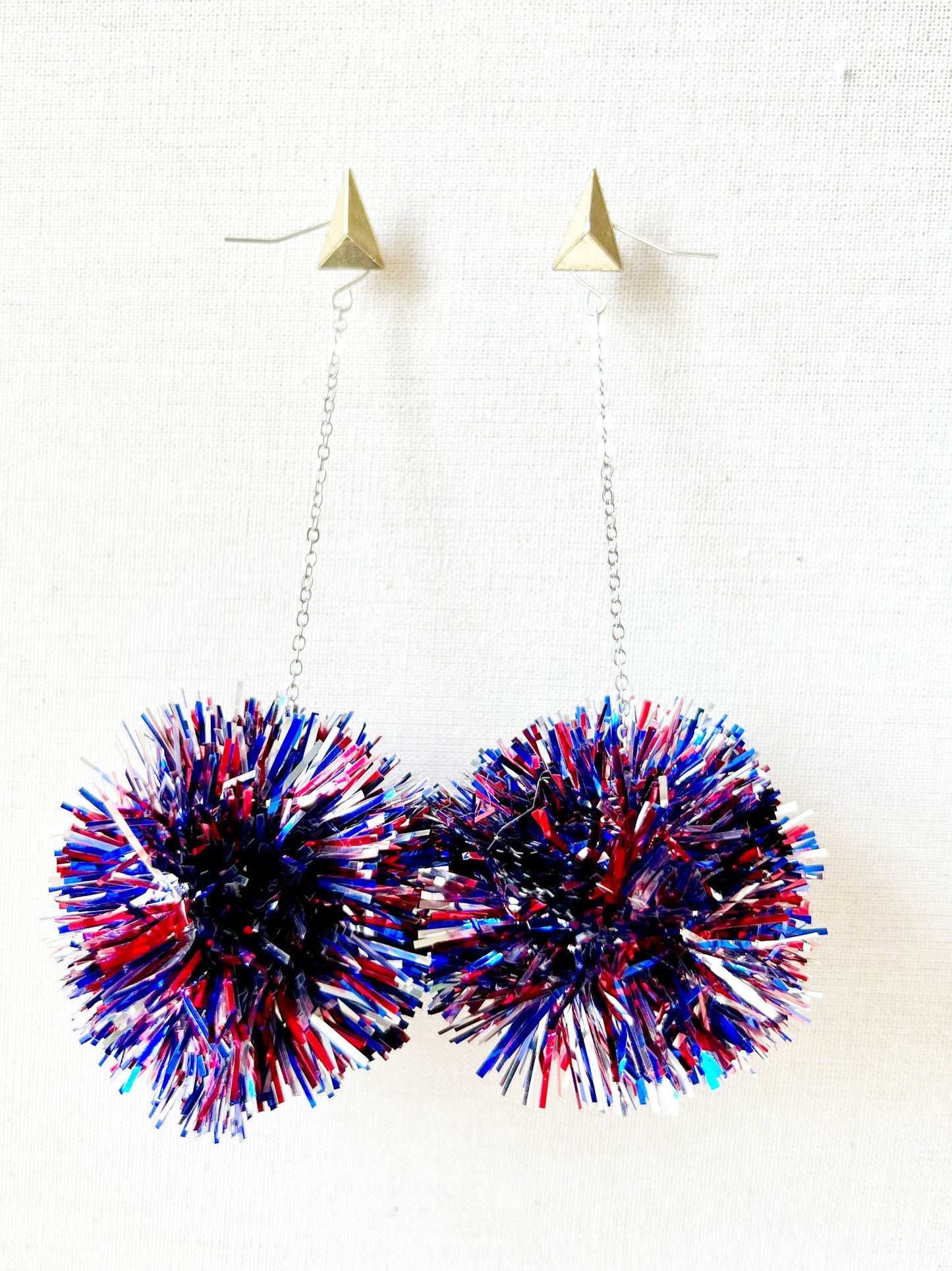 Red, Silver, and Blue Pom Dangle